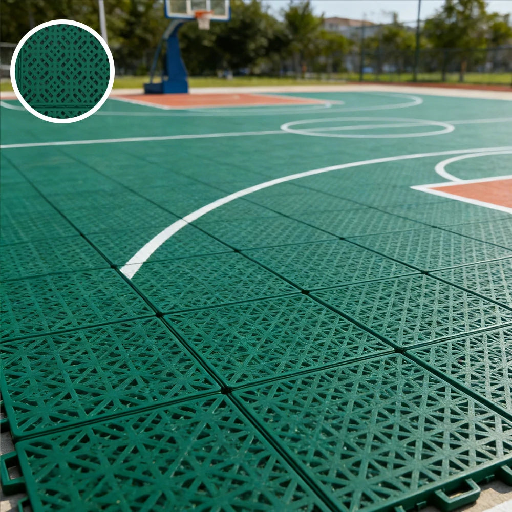 DUNK MASTER Interlocking Sports Floor Tiles - Soft Connection Anti-Slip Court Flooring 34cm Modular Tiles for Basketball Courts 10/20/30 Square Meters - Dark Green