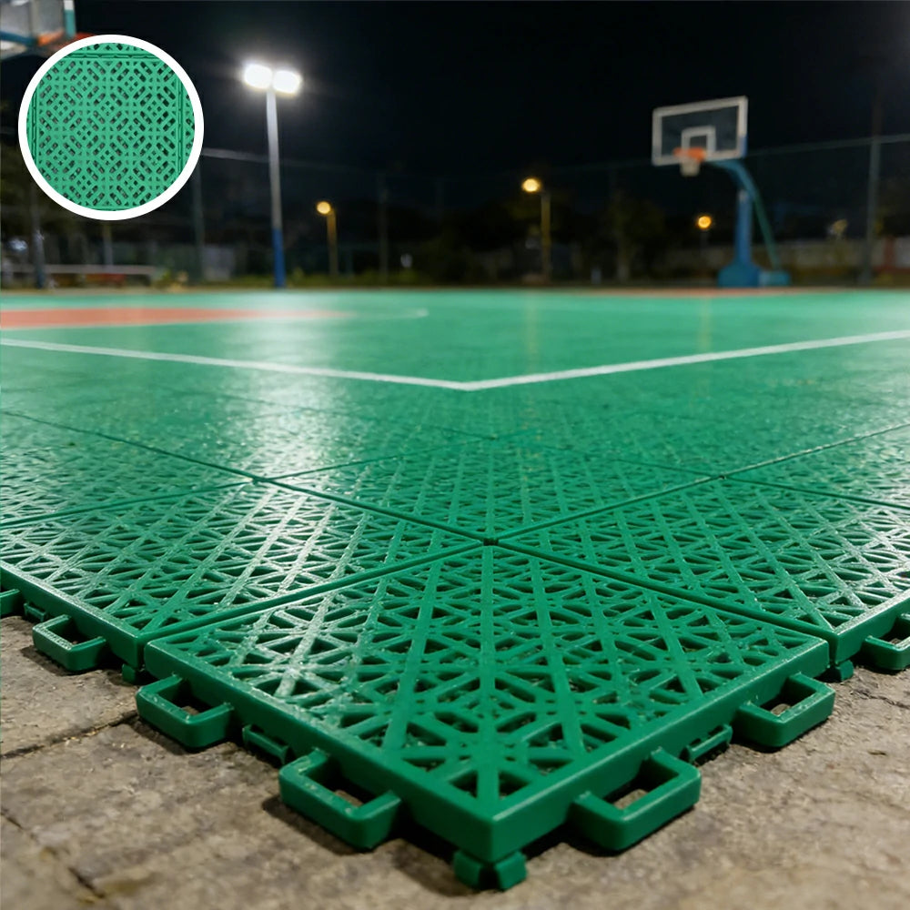 DUNK MASTER Interlocking Sports Floor Tiles - Soft Connection Anti-Slip Court Flooring 34cm Modular Tiles for Basketball Courts 10/20/30 Square Meters - Grass Green
