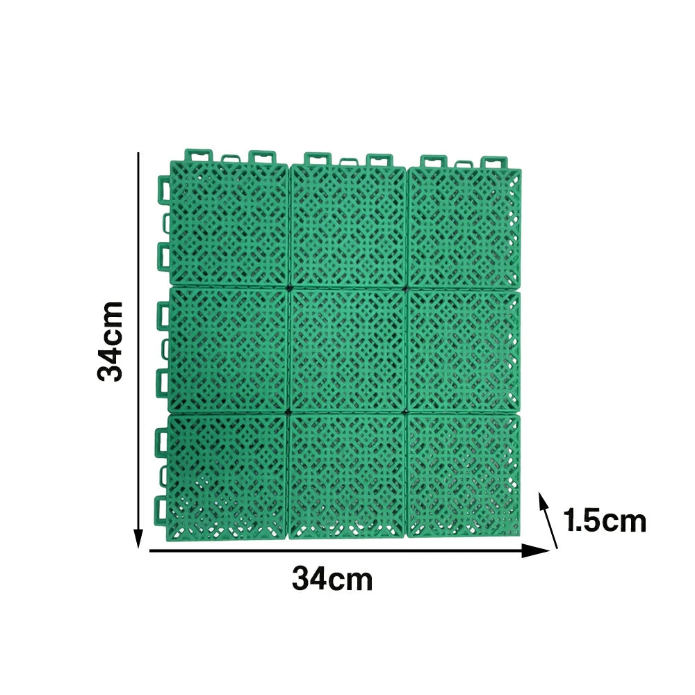 DUNK MASTER Interlocking Sports Floor Tiles - Soft Connection Anti-Slip Court Flooring 34cm Modular Tiles for Basketball Courts 10/20/30 Square Meters - Grass Green