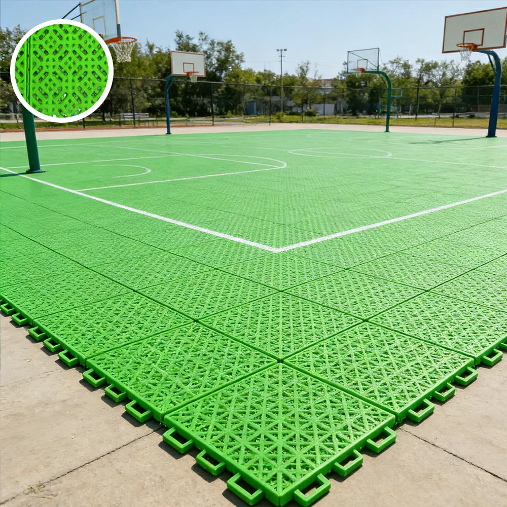 DUNK MASTER Interlocking Sports Floor Tiles - Soft Connection Anti-Slip Court Flooring 34cm Modular Tiles for Basketball Courts 10/20/30 Square Meters - Apple Green