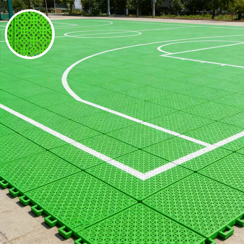 DUNK MASTER Interlocking Sports Floor Tiles - Soft Connection Anti-Slip Court Flooring 34cm Modular Tiles for Basketball Courts 10/20/30 Square Meters - Apple Green