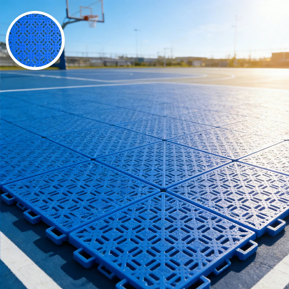 DUNK MASTER Interlocking Sports Floor Tiles - Soft Connection Anti-Slip Court Flooring 34cm Modular Tiles for Basketball Courts 10/20/30 Square Meters - Royal Blue