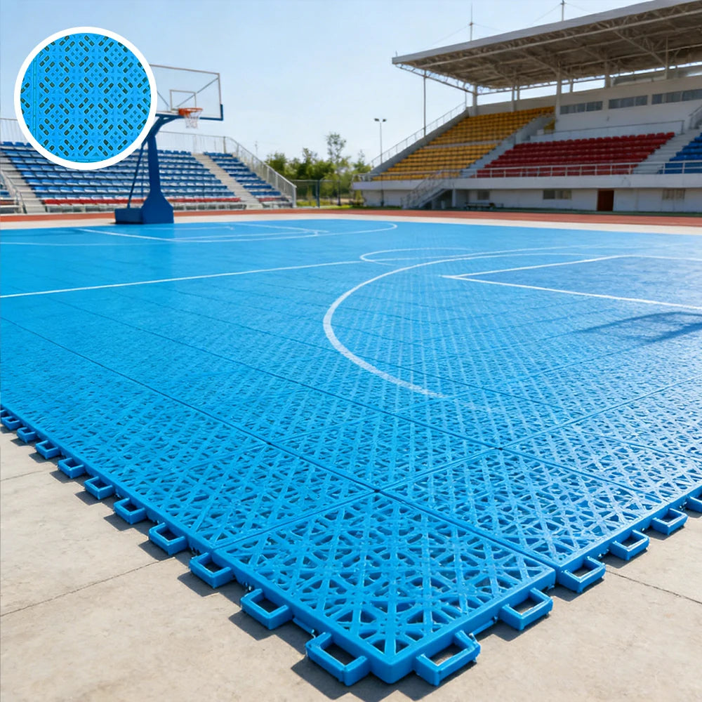 DUNK MASTER Interlocking Sports Floor Tiles - Soft Connection Anti-Slip Court Flooring 34cm Modular Tiles for Basketball Courts 10/20/30 Square Meters - Blue