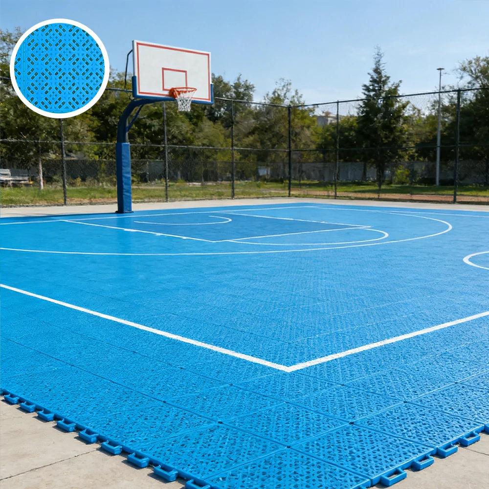 DUNK MASTER Interlocking Sports Floor Tiles - Soft Connection Anti-Slip Court Flooring 34cm Modular Tiles for Basketball Courts 10/20/30 Square Meters - Blue