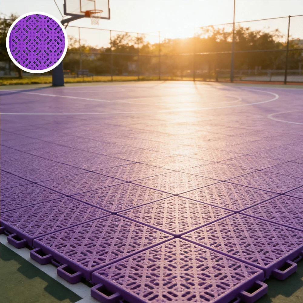 DUNK MASTER Interlocking Sports Floor Tiles - Soft Connection Anti-Slip Court Flooring 34cm Modular Tiles for Basketball Courts 10/20/30 Square Meters - Purple