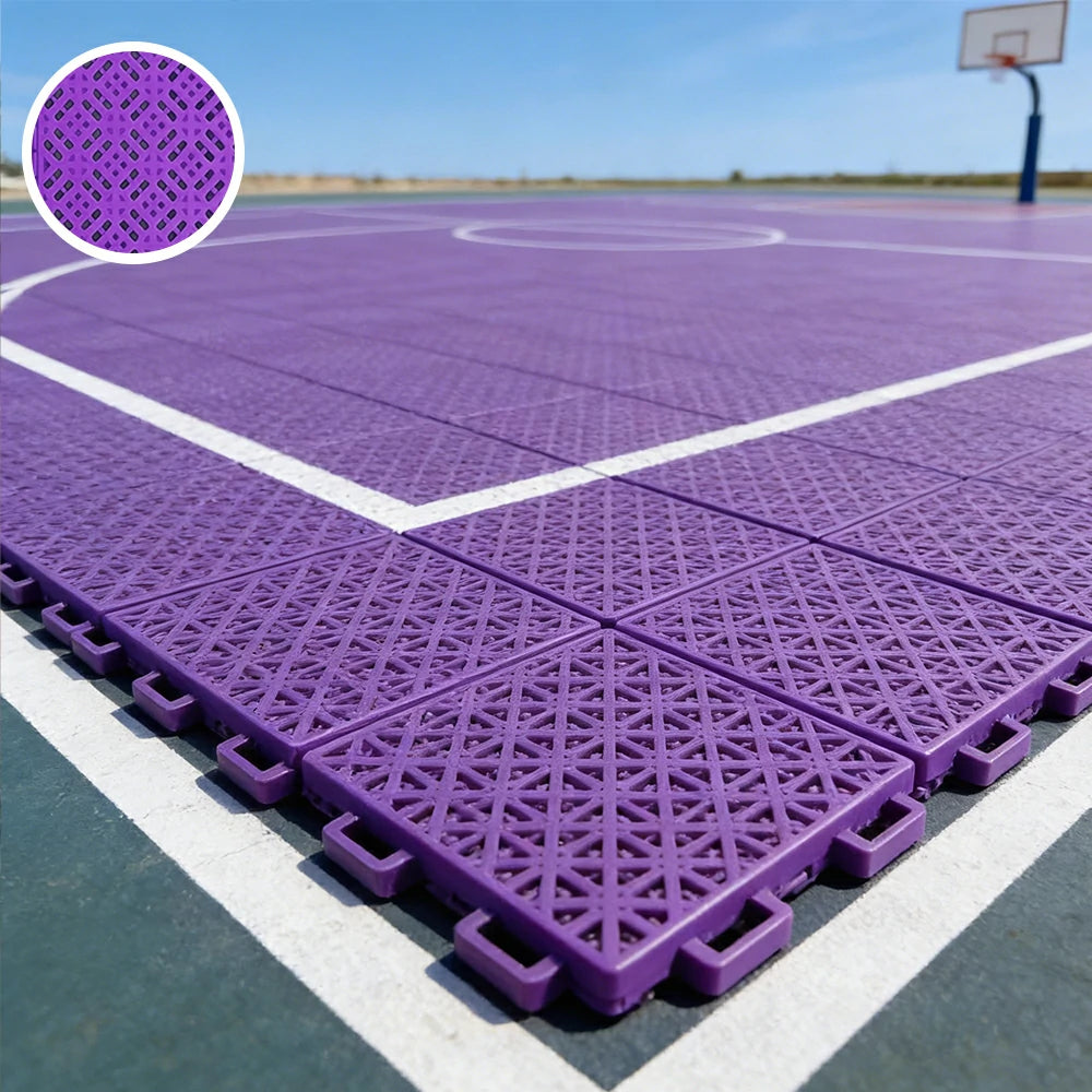 DUNK MASTER Interlocking Sports Floor Tiles - Soft Connection Anti-Slip Court Flooring 34cm Modular Tiles for Basketball Courts 10/20/30 Square Meters - Purple