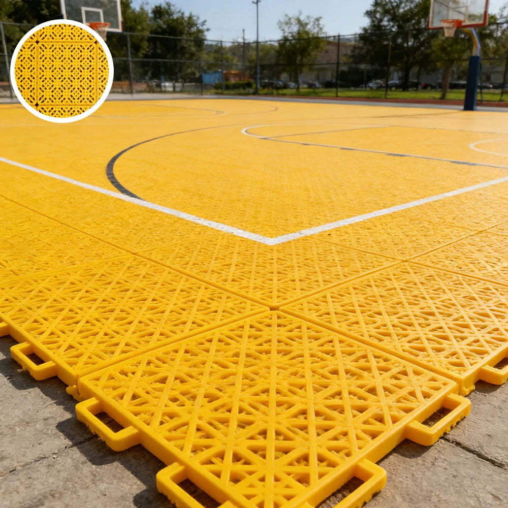 DUNK MASTER Interlocking Sports Floor Tiles - Soft Connection Anti-Slip Court Flooring 34cm Modular Tiles for Basketball Courts 10/20/30 Square Meters - Yellow