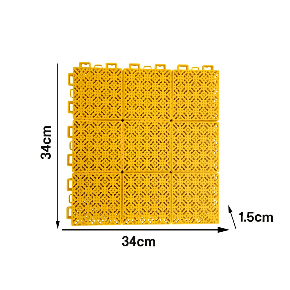 DUNK MASTER Interlocking Sports Floor Tiles - Soft Connection Anti-Slip Court Flooring 34cm Modular Tiles for Basketball Courts 10/20/30 Square Meters - Yellow