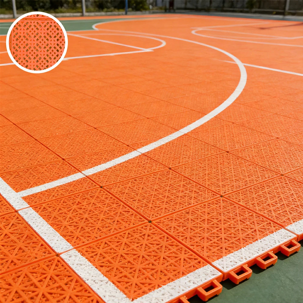 DUNK MASTER Interlocking Sports Floor Tiles - Soft Connection Anti-Slip Court Flooring 34cm Modular Tiles for Basketball Courts 10/20/30 Square Meters - Orange