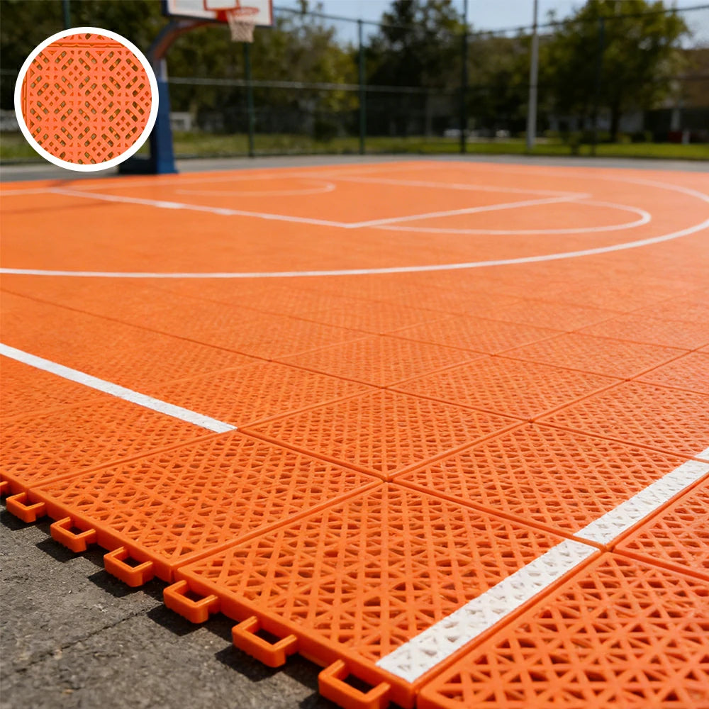 DUNK MASTER Interlocking Sports Floor Tiles - Soft Connection Anti-Slip Court Flooring 34cm Modular Tiles for Basketball Courts 10/20/30 Square Meters - Orange
