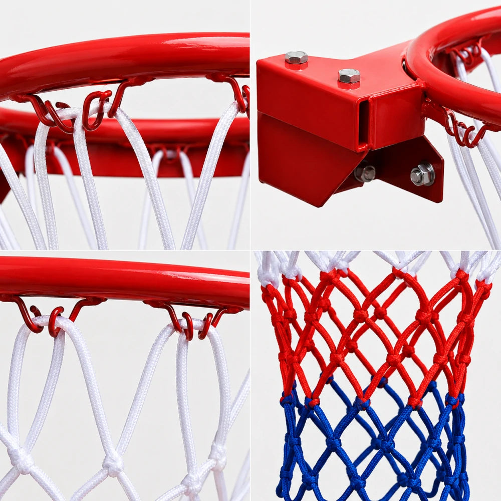 DUNK MASTER Universal 45cm Basketball Rim with Weatherproof Nylon Net and Spring-Loaded Durable Steel Hoop