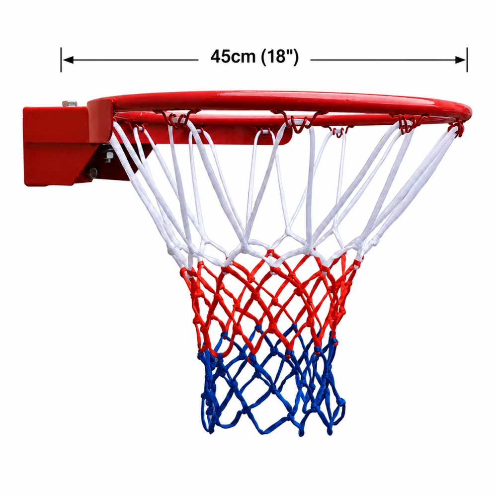 DUNK MASTER Universal 45cm Basketball Rim with Weatherproof Nylon Net and Spring-Loaded Durable Steel Hoop
