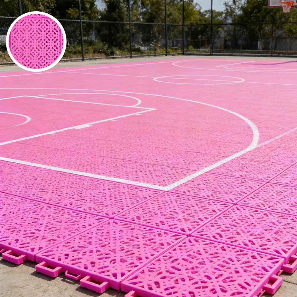 DUNK MASTER Interlocking Sports Floor Tiles - Soft Connection Anti-Slip Court Flooring 34cm Modular Tiles for Basketball Courts 10/20/30 Square Meters - Pink