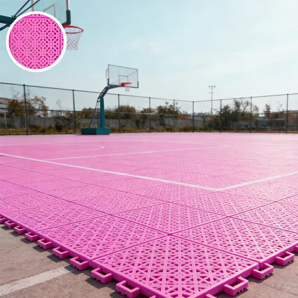 DUNK MASTER Interlocking Sports Floor Tiles - Soft Connection Anti-Slip Court Flooring 34cm Modular Tiles for Basketball Courts 10/20/30 Square Meters - Pink