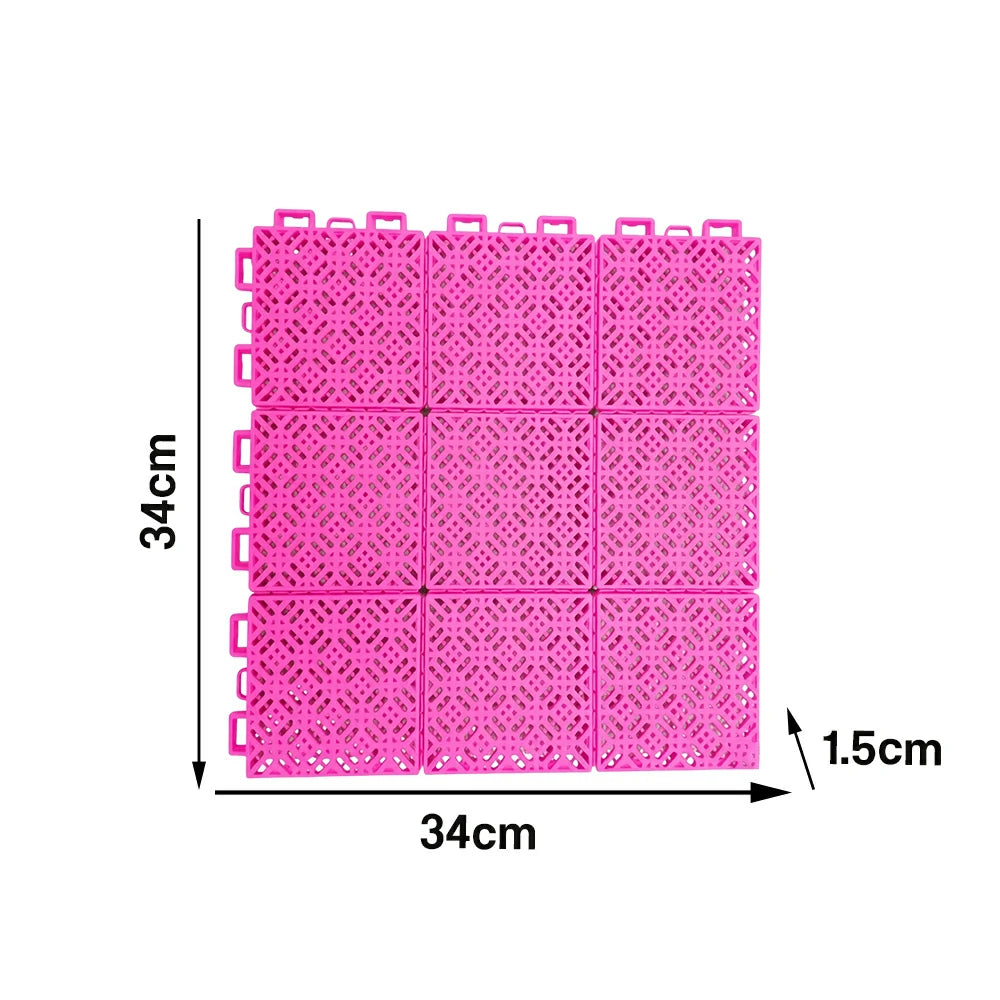 DUNK MASTER Interlocking Sports Floor Tiles - Soft Connection Anti-Slip Court Flooring 34cm Modular Tiles for Basketball Courts 10/20/30 Square Meters - Pink