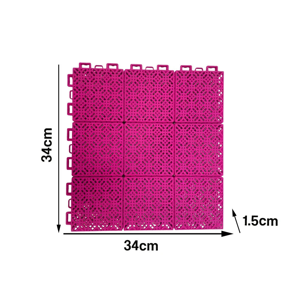 DUNK MASTER Interlocking Sports Floor Tiles - Soft Connection Anti-Slip Court Flooring 34cm Modular Tiles for Basketball Courts 10/20/30 Square Meters - Rose Red