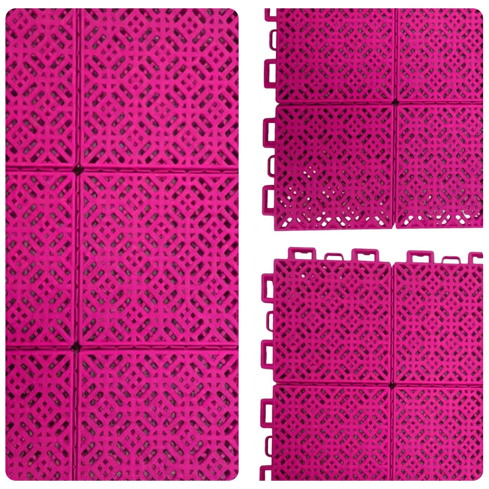 DUNK MASTER Interlocking Sports Floor Tiles - Soft Connection Anti-Slip Court Flooring 34cm Modular Tiles for Basketball Courts 10/20/30 Square Meters - Rose Red