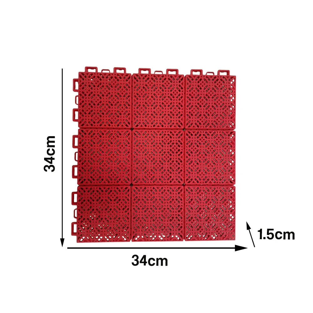 DUNK MASTER Interlocking Sports Floor Tiles - Soft Connection Anti-Slip Court Flooring 34cm Modular Tiles for Basketball Courts 10/20/30 Square Meters - Red