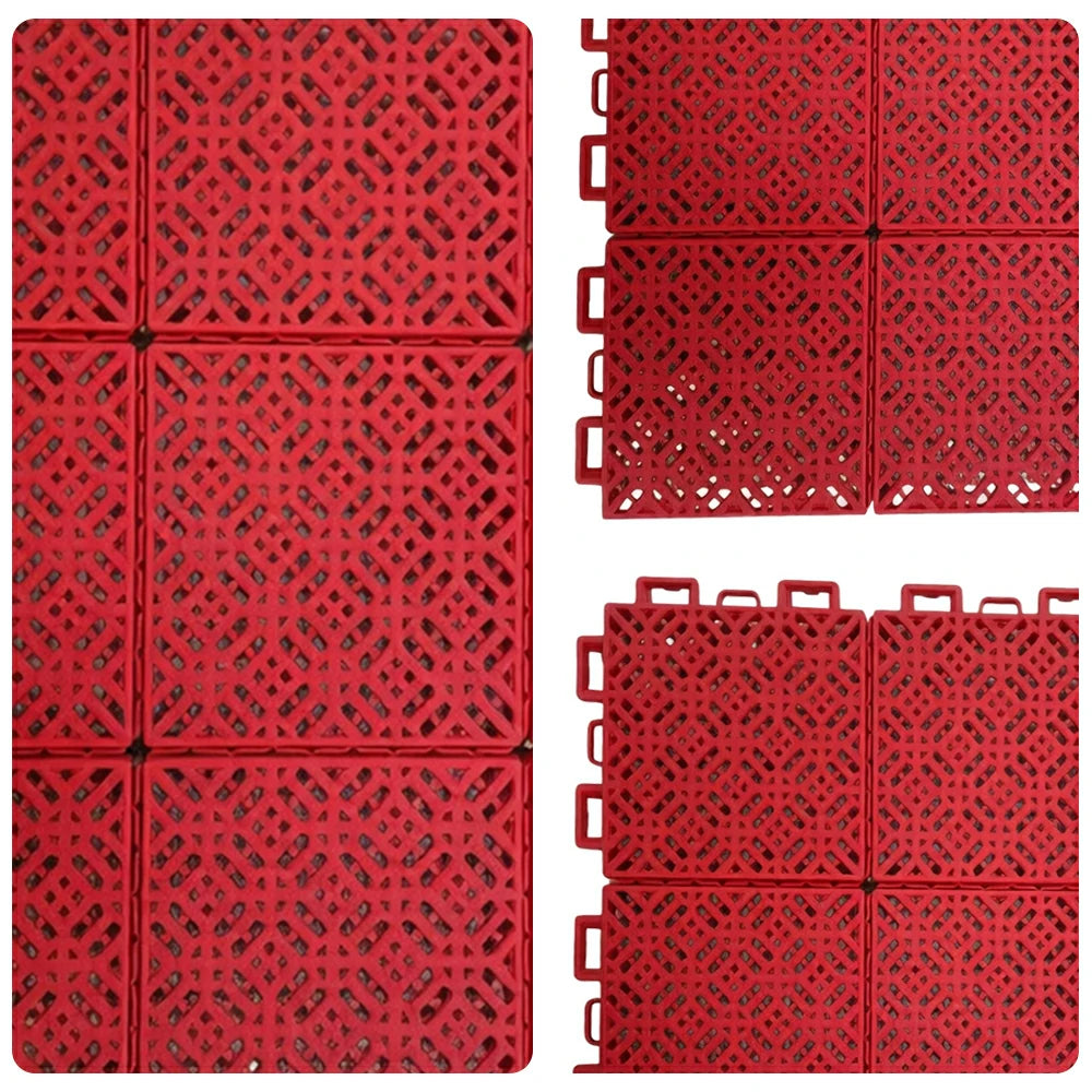 DUNK MASTER Interlocking Sports Floor Tiles - Soft Connection Anti-Slip Court Flooring 34cm Modular Tiles for Basketball Courts 10/20/30 Square Meters - Red
