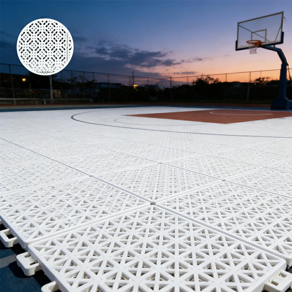 DUNK MASTER Interlocking Sports Floor Tiles - Soft Connection Anti-Slip Court Flooring 34cm Modular Tiles for Basketball Courts 10/20/30 Square Meters - White