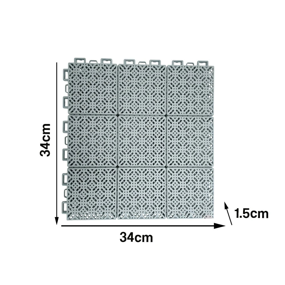 DUNK MASTER Interlocking Sports Floor Tiles - Soft Connection Anti-Slip Court Flooring 34cm Modular Tiles for Basketball Courts 10/20/30 Square Meters - Light Grey