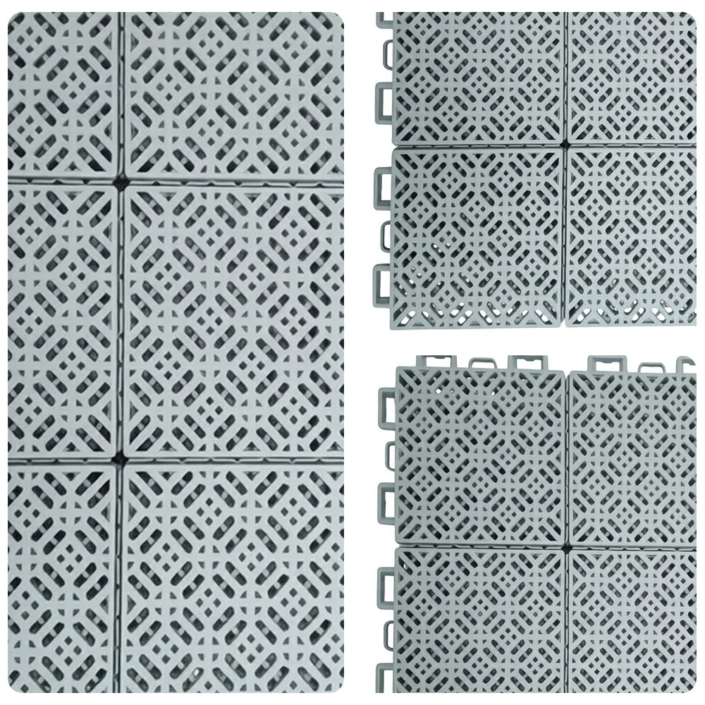 DUNK MASTER Interlocking Sports Floor Tiles - Soft Connection Anti-Slip Court Flooring 34cm Modular Tiles for Basketball Courts 10/20/30 Square Meters - Light Grey