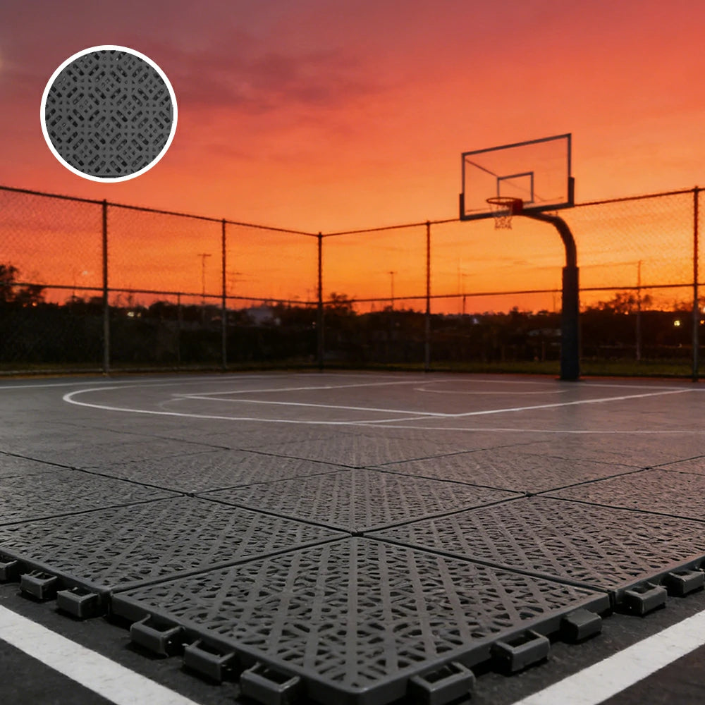 DUNK MASTER Interlocking Sports Floor Tiles - Soft Connection Anti-Slip Court Flooring 34cm Modular Tiles for Basketball Courts 10/20/30 Square Meters - Dark Grey