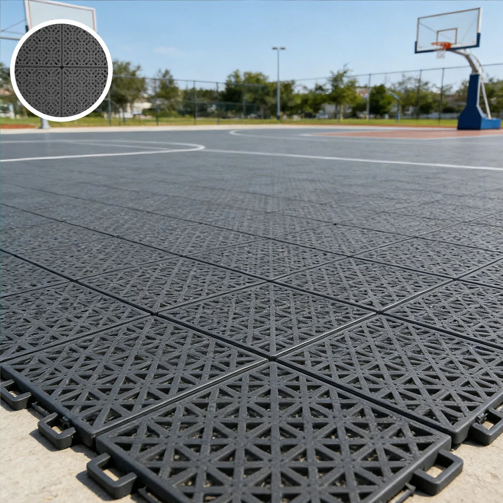 DUNK MASTER Interlocking Sports Floor Tiles - Soft Connection Anti-Slip Court Flooring 34cm Modular Tiles for Basketball Courts 10/20/30 Square Meters - Dark Grey