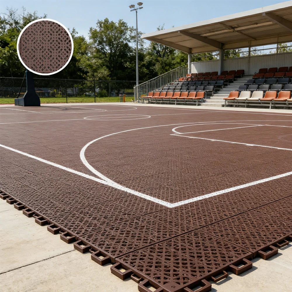 DUNK MASTER Interlocking Sports Floor Tiles - Soft Connection Anti-Slip Court Flooring 34cm Modular Tiles for Basketball Courts 10/20/30 Square Meters - Coffee