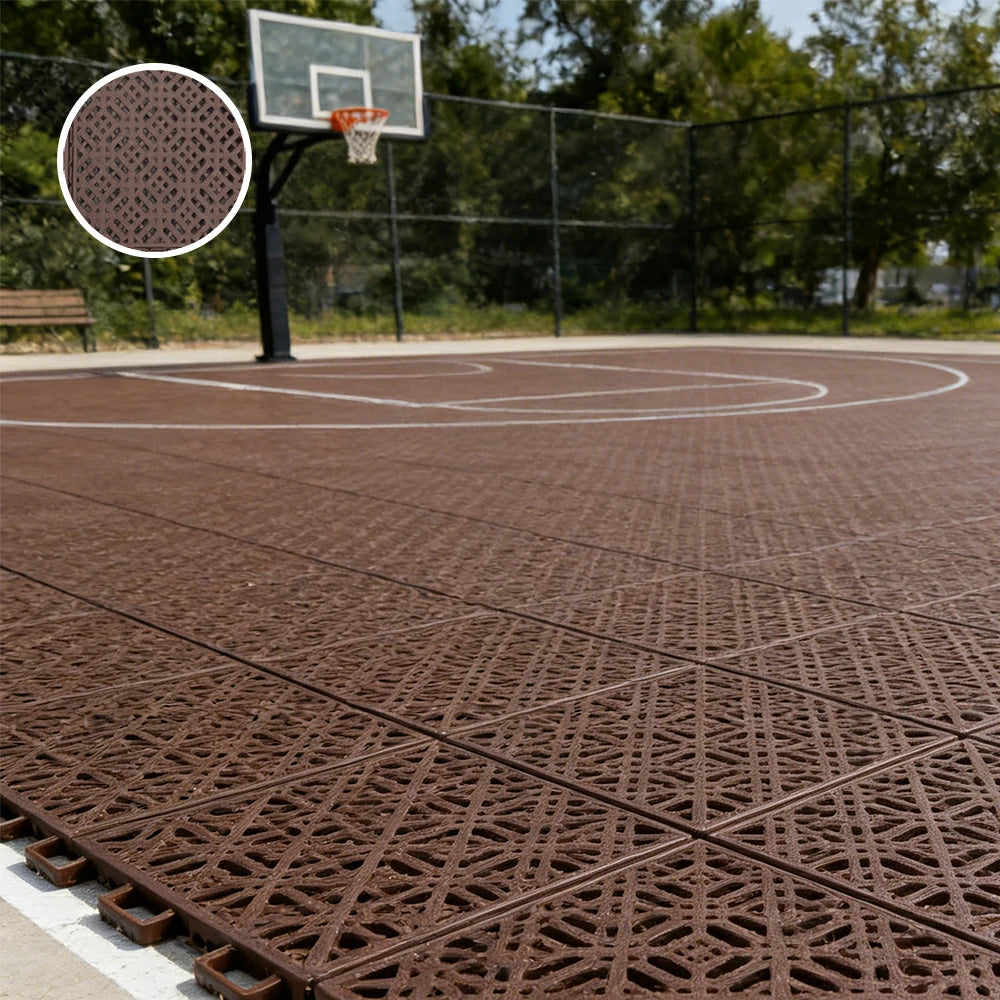 DUNK MASTER Interlocking Sports Floor Tiles - Soft Connection Anti-Slip Court Flooring 34cm Modular Tiles for Basketball Courts 10/20/30 Square Meters - Coffee