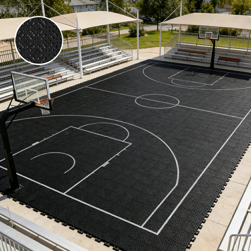DUNK MASTER Interlocking Sports Floor Tiles - Soft Connection Anti-Slip Court Flooring 34cm Modular Tiles for Basketball Courts 10/20/30 Square Meters - Black