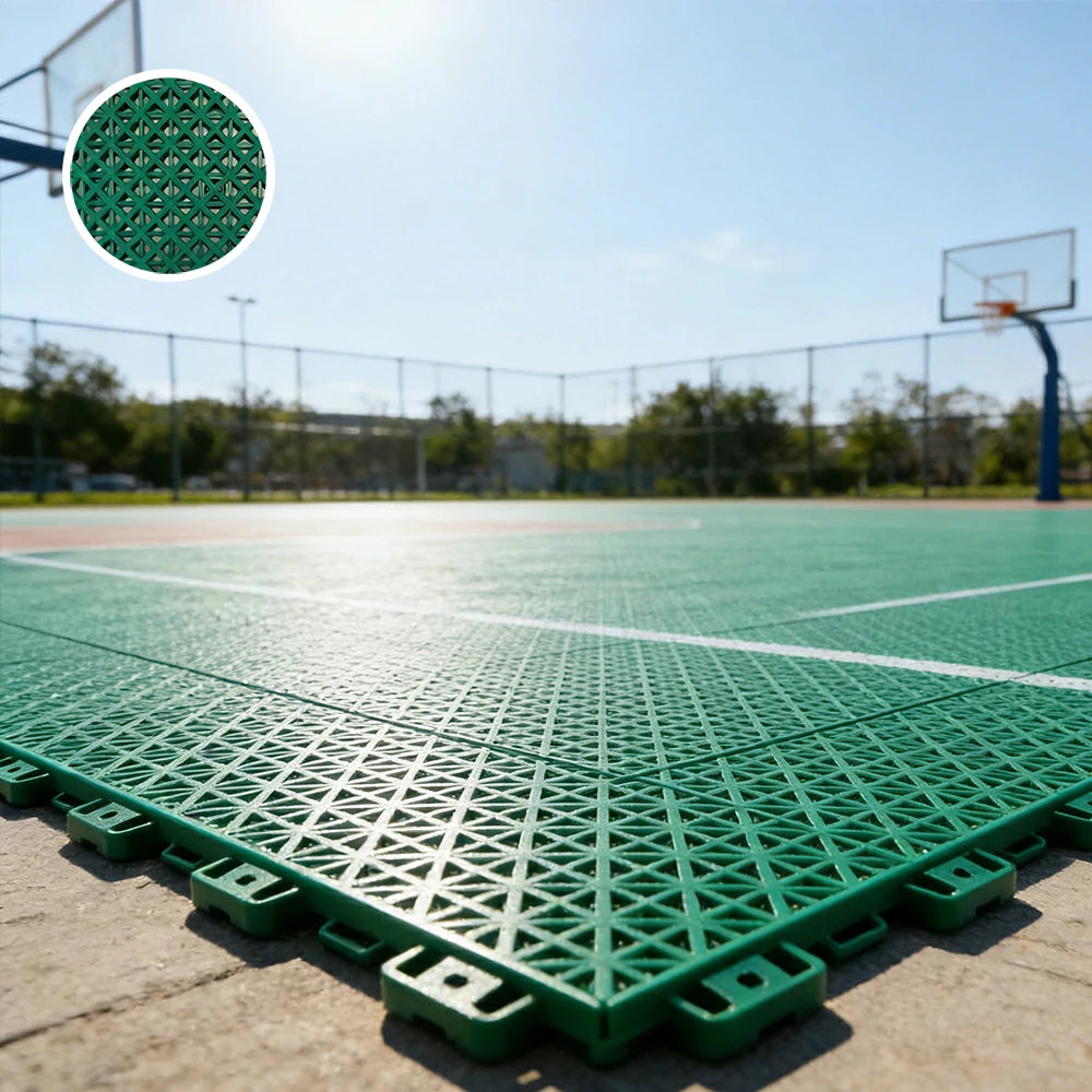 DUNK MASTER Interlocking Sports Floor Tiles - Bamboo Pattern Anti-Slip Court Flooring Modular Tiles for Basketball Courts 10/20/30 Square Meters - Dark Green