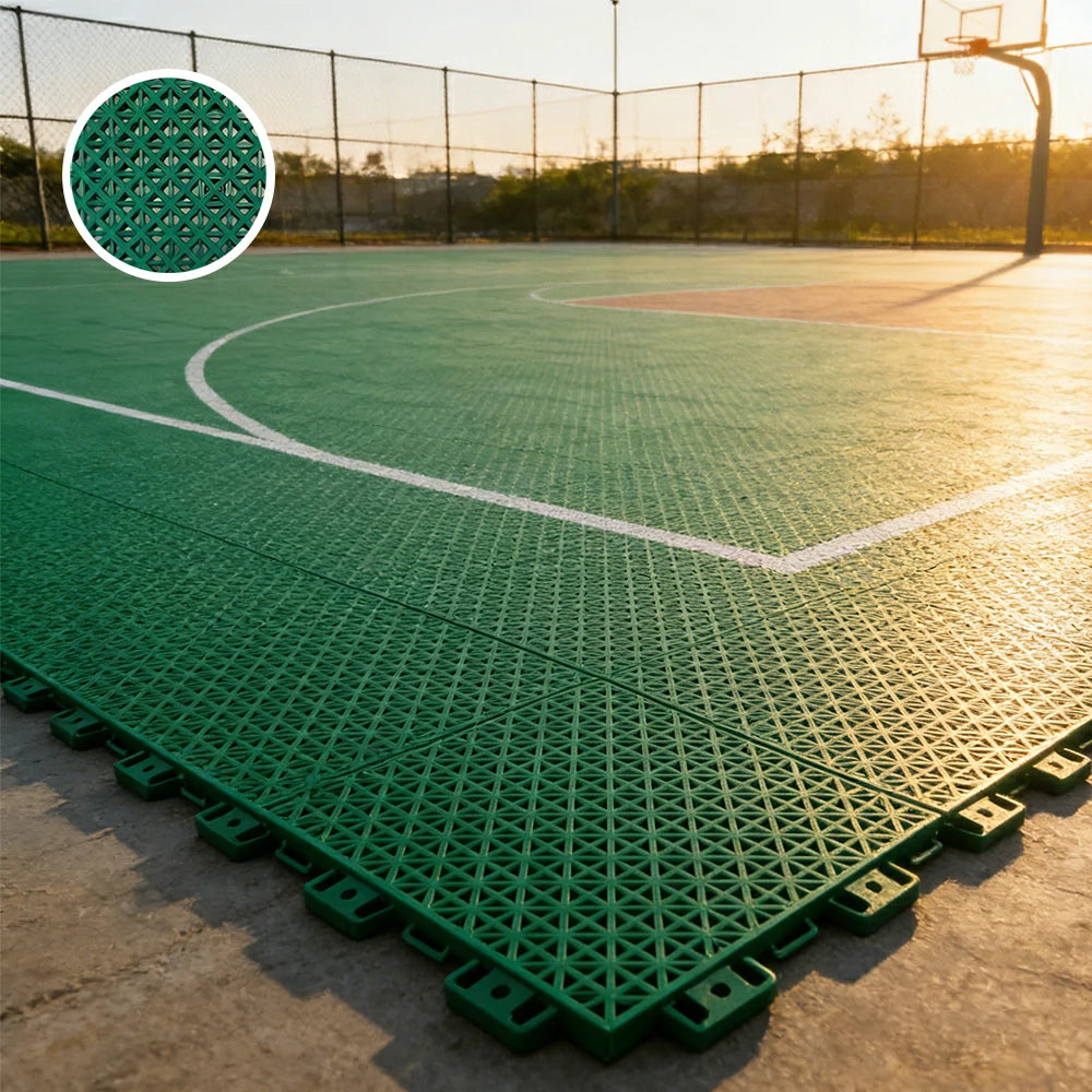 DUNK MASTER Interlocking Sports Floor Tiles - Bamboo Pattern Anti-Slip Court Flooring Modular Tiles for Basketball Courts 10/20/30 Square Meters - Dark Green