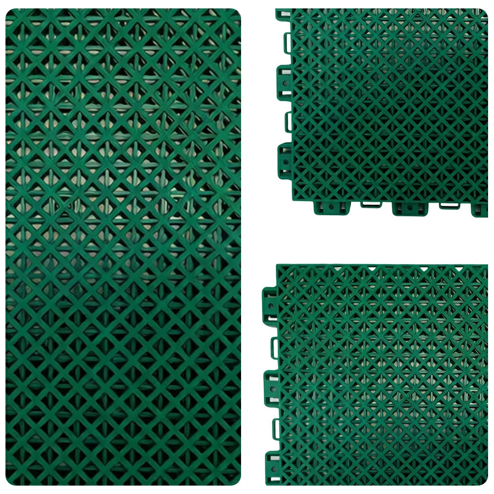 DUNK MASTER Interlocking Sports Floor Tiles - Bamboo Pattern Anti-Slip Court Flooring Modular Tiles for Basketball Courts 10/20/30 Square Meters - Dark Green