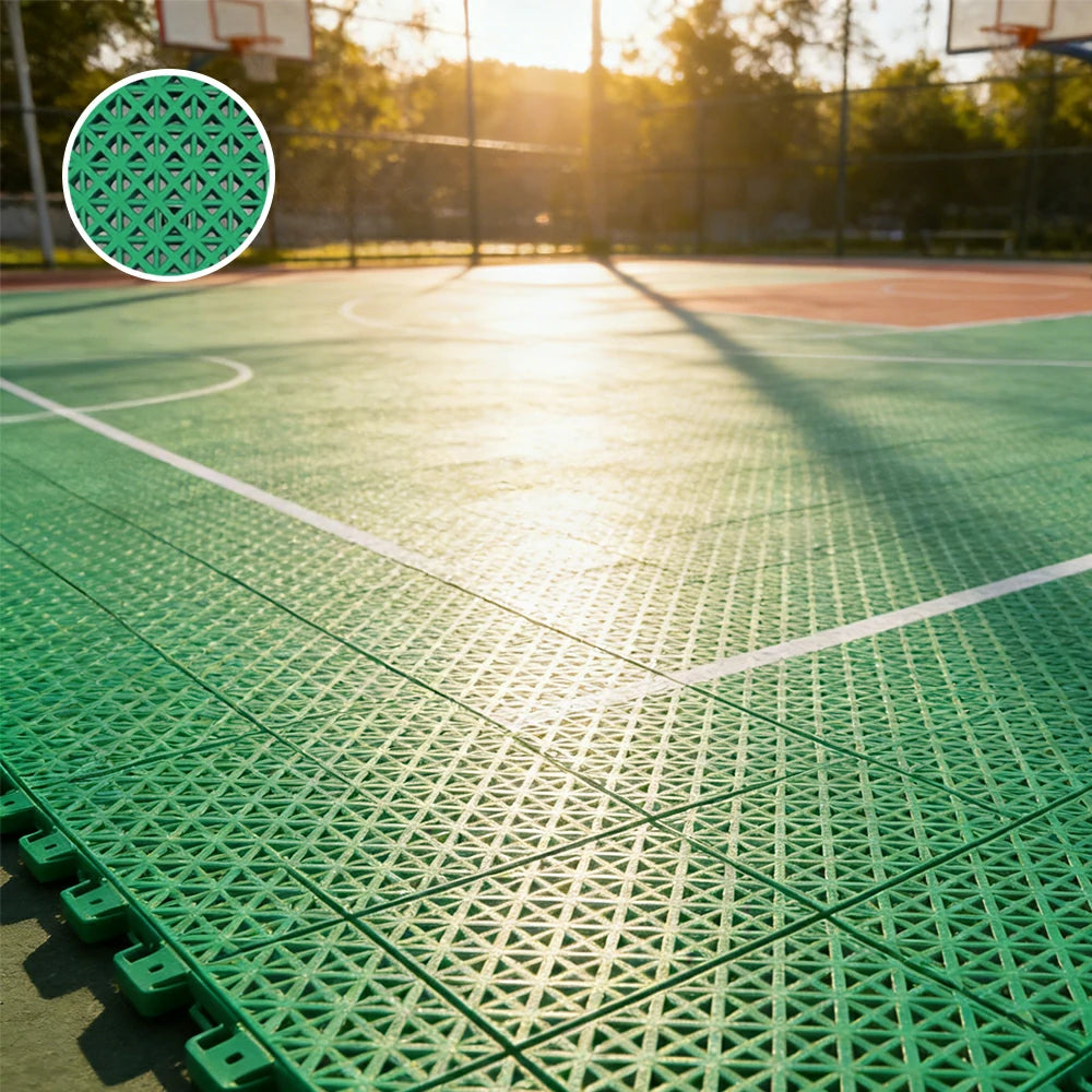 DUNK MASTER Interlocking Sports Floor Tiles - Bamboo Pattern Anti-Slip Court Flooring Modular Tiles for Basketball Courts 10/20/30 Square Meters - Grass Green