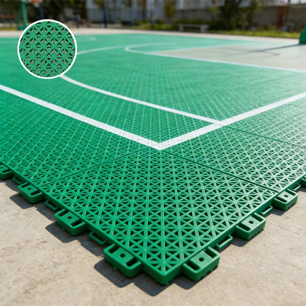 DUNK MASTER Interlocking Sports Floor Tiles - Bamboo Pattern Anti-Slip Court Flooring Modular Tiles for Basketball Courts 10/20/30 Square Meters - Grass Green