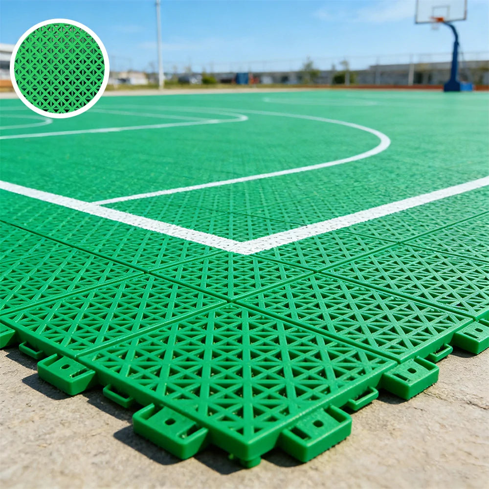 DUNK MASTER Interlocking Sports Floor Tiles - Bamboo Pattern Anti-Slip Court Flooring Modular Tiles for Basketball Courts 10/20/30 Square Meters - Emerald Green
