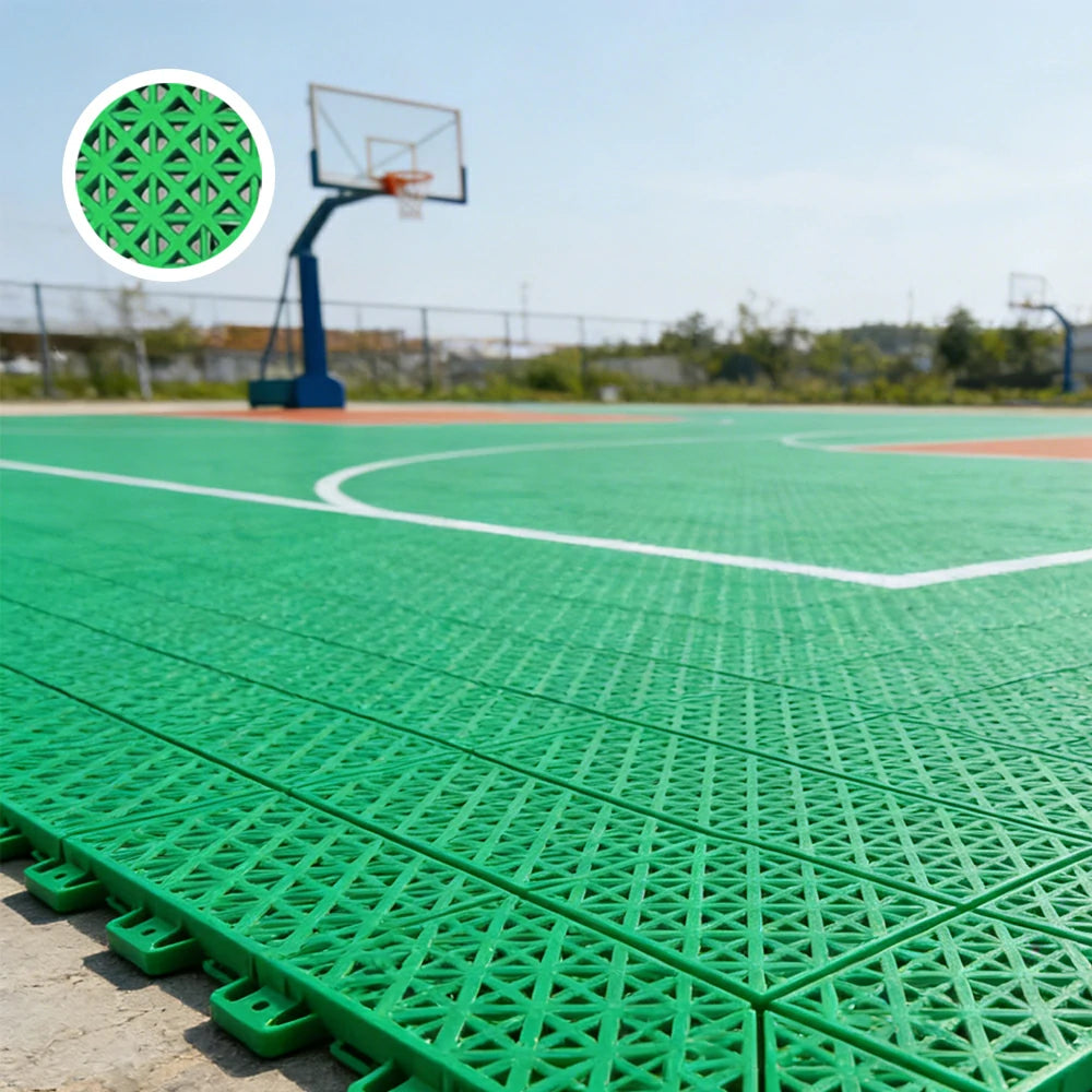 DUNK MASTER Interlocking Sports Floor Tiles - Bamboo Pattern Anti-Slip Court Flooring Modular Tiles for Basketball Courts 10/20/30 Square Meters - Emerald Green