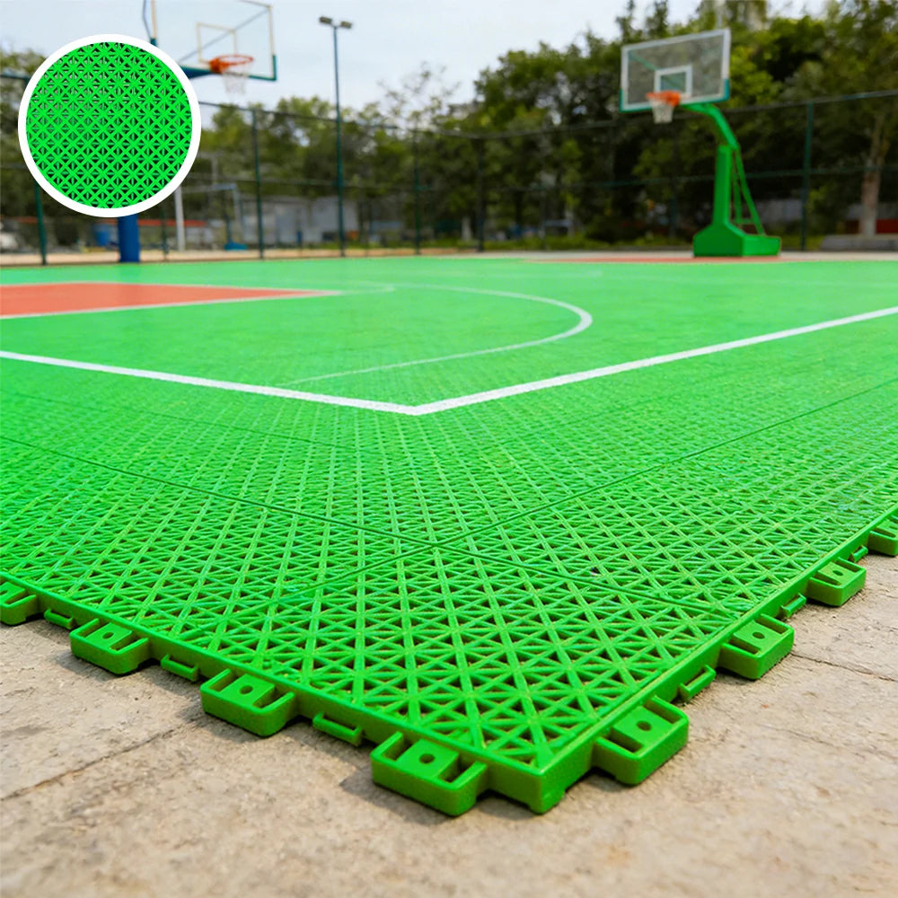 DUNK MASTER Interlocking Sports Floor Tiles - Bamboo Pattern Anti-Slip Court Flooring Modular Tiles for Basketball Courts 10/20/30 Square Meters - Apple Green