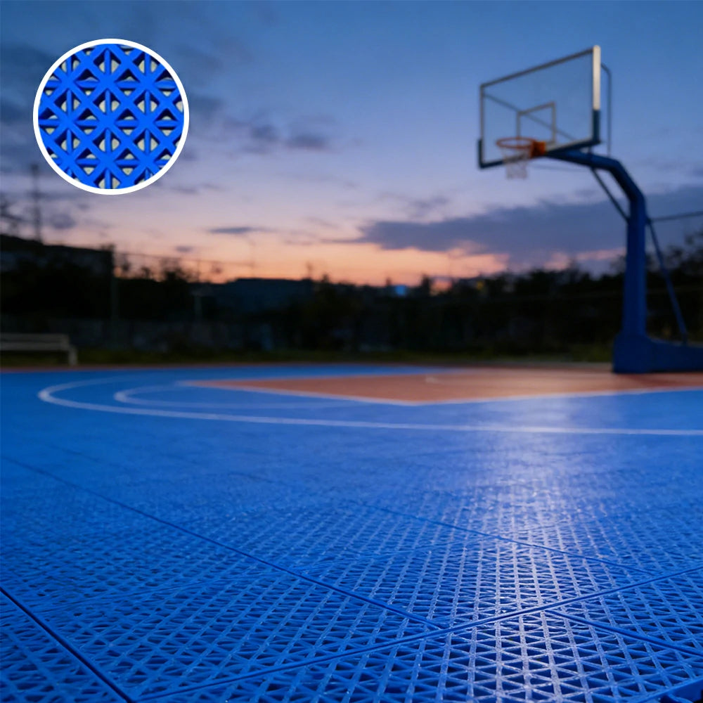 DUNK MASTER Interlocking Sports Floor Tiles - Bamboo Pattern Anti-Slip Court Flooring Modular Tiles for Basketball Courts 10/20/30 Square Meters - Royal Blue
