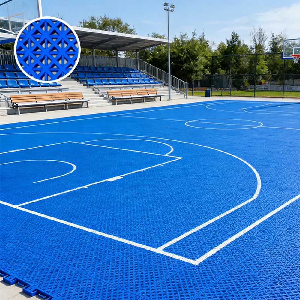 DUNK MASTER Interlocking Sports Floor Tiles - Bamboo Pattern Anti-Slip Court Flooring Modular Tiles for Basketball Courts 10/20/30 Square Meters - Royal Blue