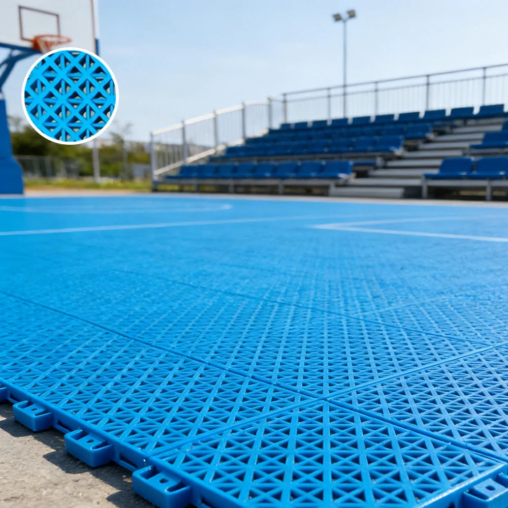 DUNK MASTER Interlocking Sports Floor Tiles - Bamboo Pattern Anti-Slip Court Flooring Modular Tiles for Basketball Courts 10/20/30 Square Meters - Blue