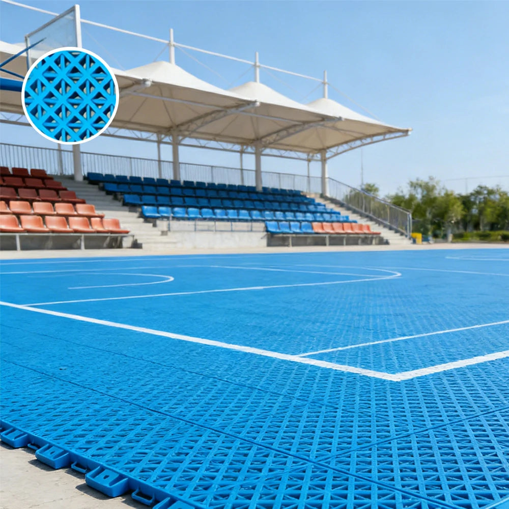 DUNK MASTER Interlocking Sports Floor Tiles - Bamboo Pattern Anti-Slip Court Flooring Modular Tiles for Basketball Courts 10/20/30 Square Meters - Blue