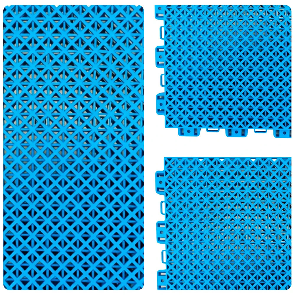 DUNK MASTER Interlocking Sports Floor Tiles - Bamboo Pattern Anti-Slip Court Flooring Modular Tiles for Basketball Courts 10/20/30 Square Meters - Blue