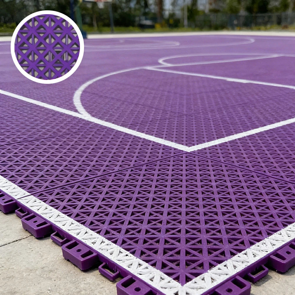 DUNK MASTER Interlocking Sports Floor Tiles - Bamboo Pattern Anti-Slip Court Flooring Modular Tiles for Basketball Courts 10/20/30 Square Meters - Purple
