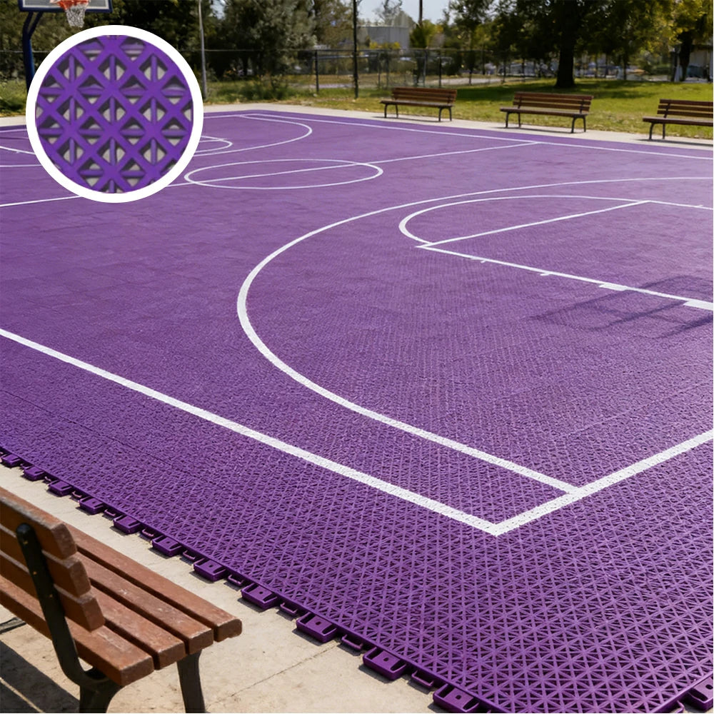 DUNK MASTER Interlocking Sports Floor Tiles - Bamboo Pattern Anti-Slip Court Flooring Modular Tiles for Basketball Courts 10/20/30 Square Meters - Purple