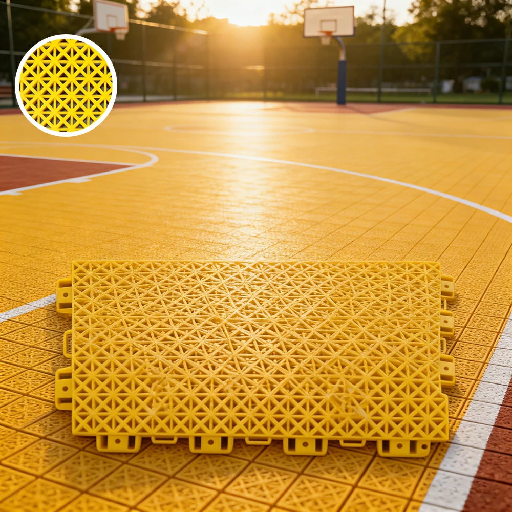 DUNK MASTER Interlocking Sports Floor Tiles - Bamboo Pattern Anti-Slip Court Flooring Modular Tiles for Basketball Courts 10/20/30 Square Meters - Yellow