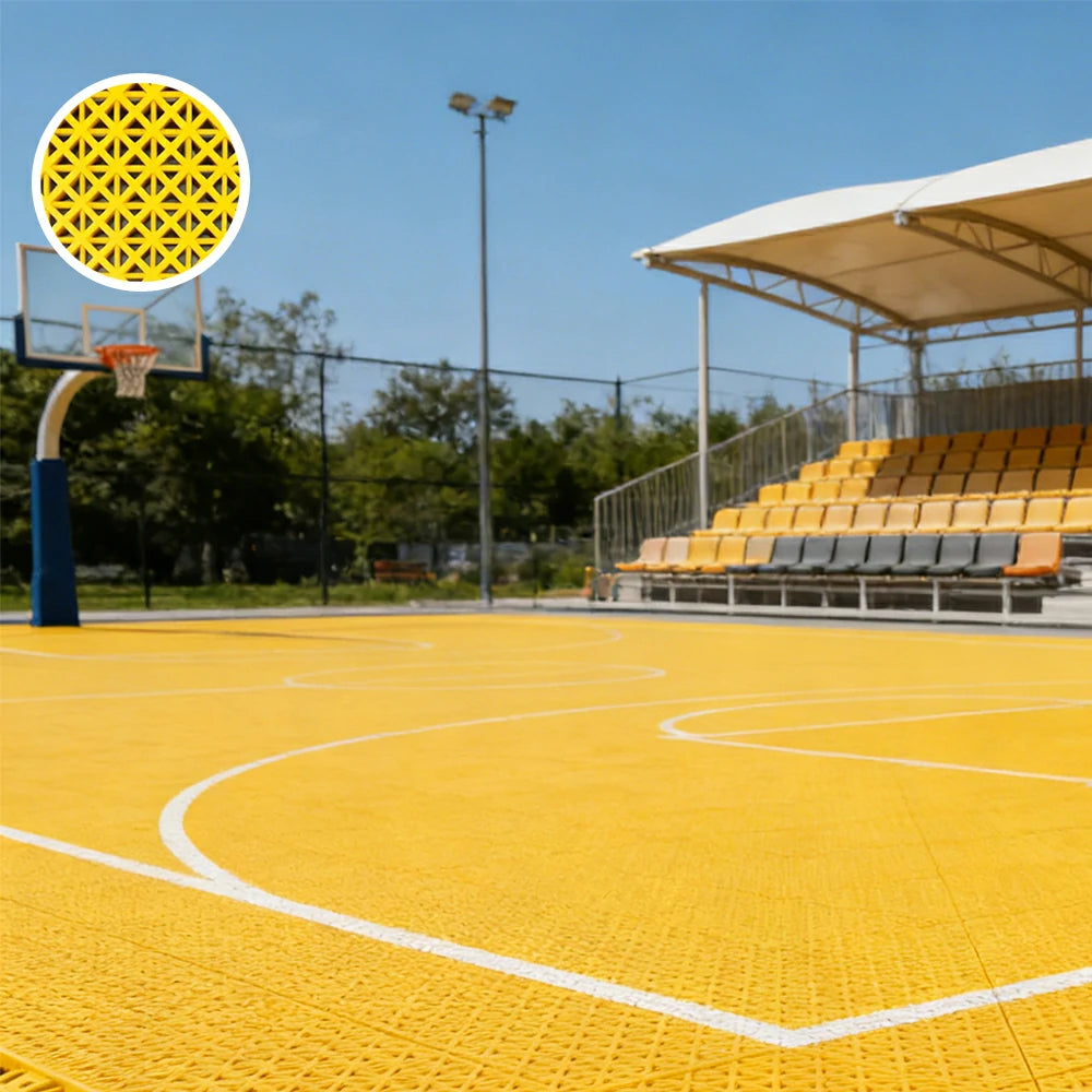 DUNK MASTER Interlocking Sports Floor Tiles - Bamboo Pattern Anti-Slip Court Flooring Modular Tiles for Basketball Courts 10/20/30 Square Meters - Yellow