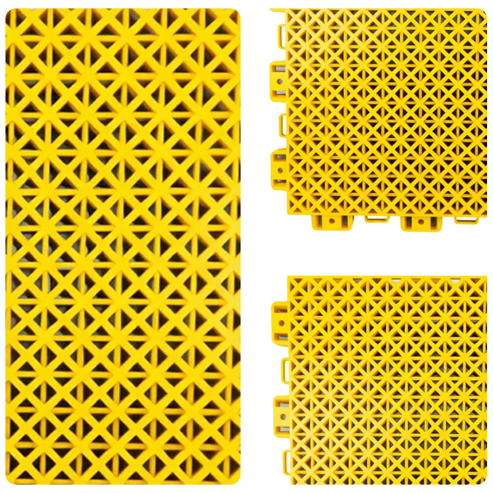 DUNK MASTER Interlocking Sports Floor Tiles - Bamboo Pattern Anti-Slip Court Flooring Modular Tiles for Basketball Courts 10/20/30 Square Meters - Yellow
