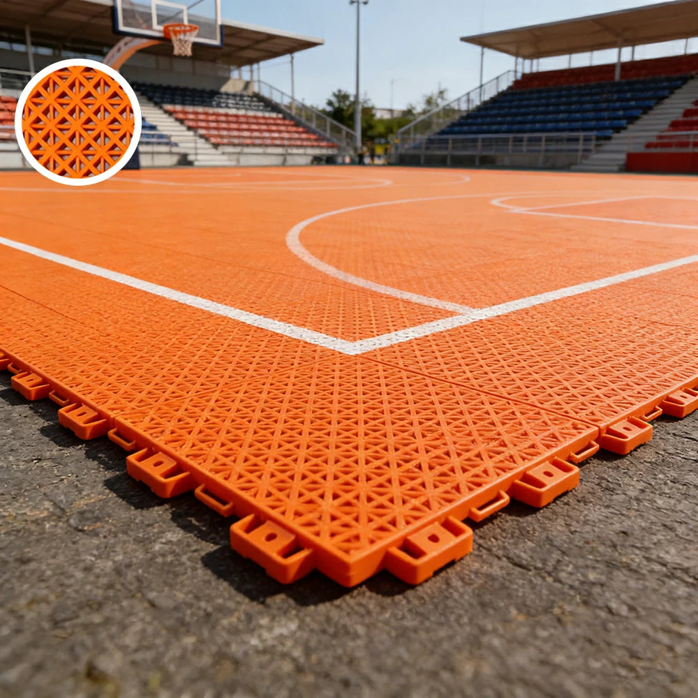 DUNK MASTER Interlocking Sports Floor Tiles - Bamboo Pattern Anti-Slip Court Flooring Modular Tiles for Basketball Courts 10/20/30 Square Meters - Orange